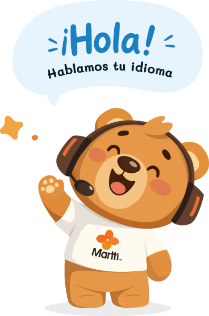 Martti Bear greeting in Spanish: “¡Hola!”